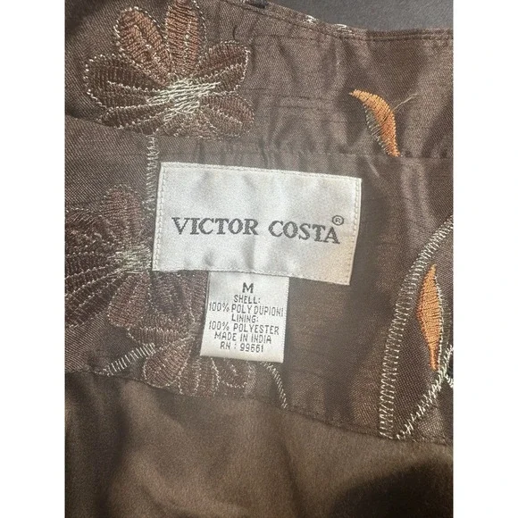 Vintage Victor Costa Womens Embroidered Long Top Coat Brown Mandarin Collar Sz M - Picture 3 of 5